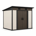 Abri de jardin en résine beige, marron et noir 180 x 120 x 200 cm avec portes doubles ventilées