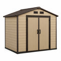 Abri de jardin en résine 214 x 132 x 189 cm avec double porte ventilée, Beige/Brun