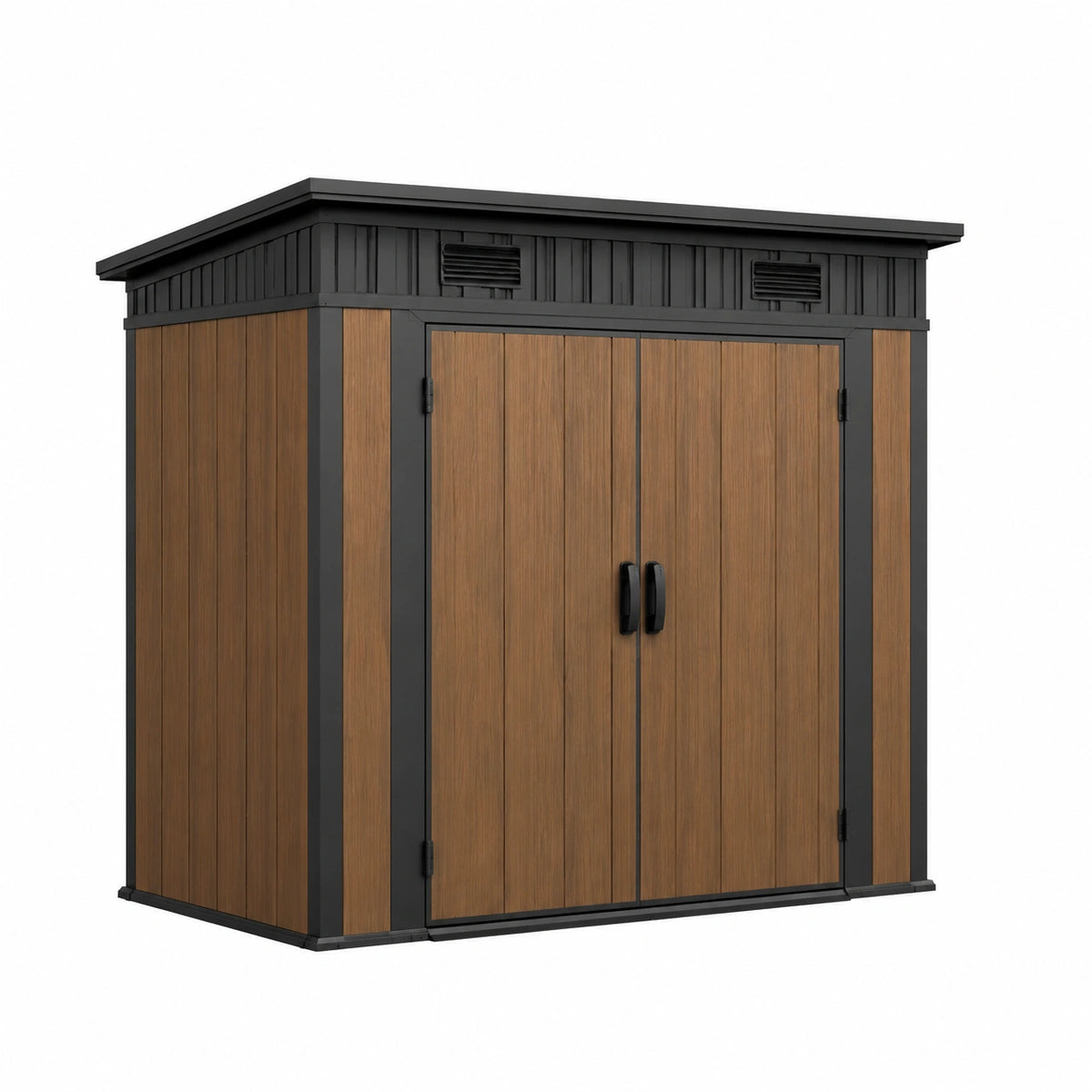 Abri de jardin en résine effet bois Marron et Noir, 200 x 100 x 180 cm, double porte ventilée