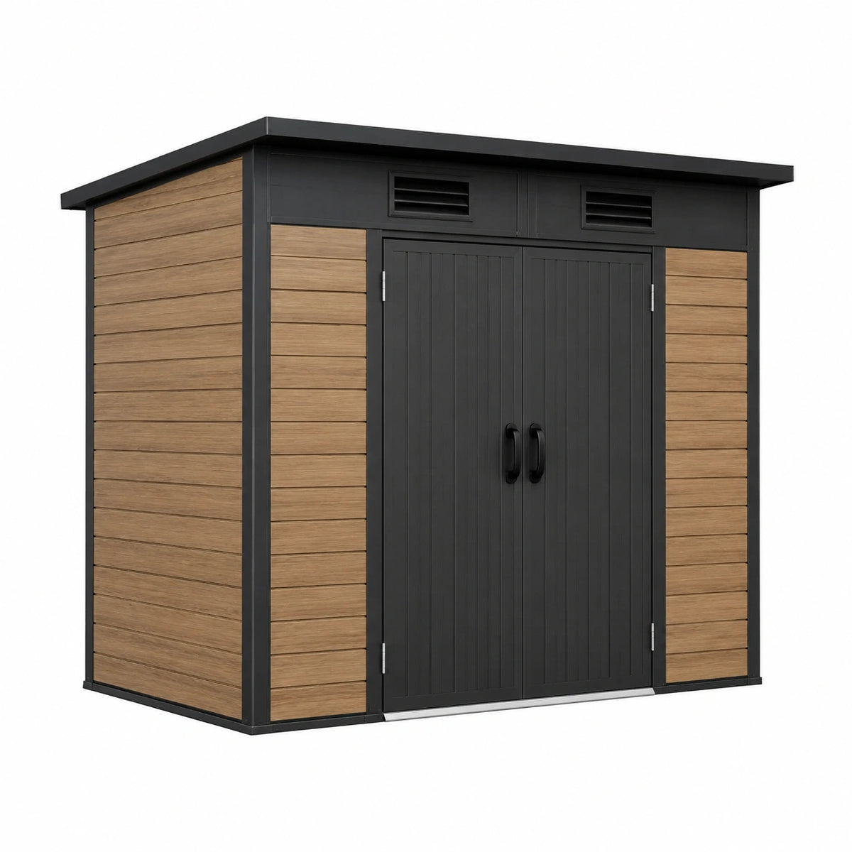 Structure extérieure noir et marron aspect bois, 200 x 120 x 180 cm, double porte ventilée