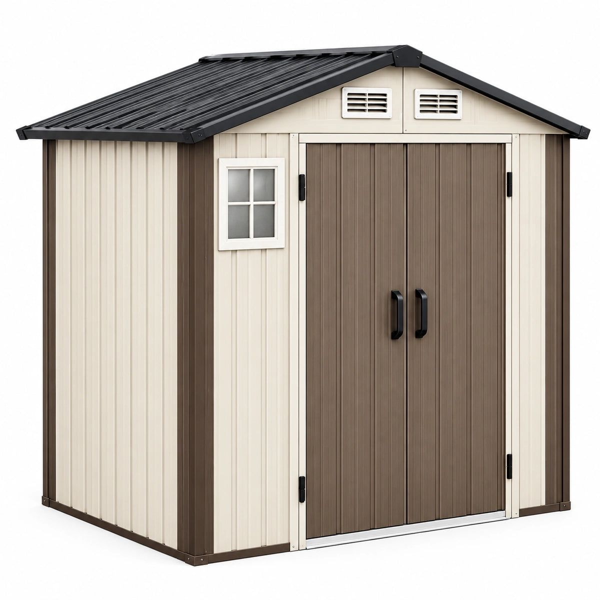 Abri de jardin en résine 180 x 120 x 200 cm Beige, Marron et Noir avec double porte ventilée