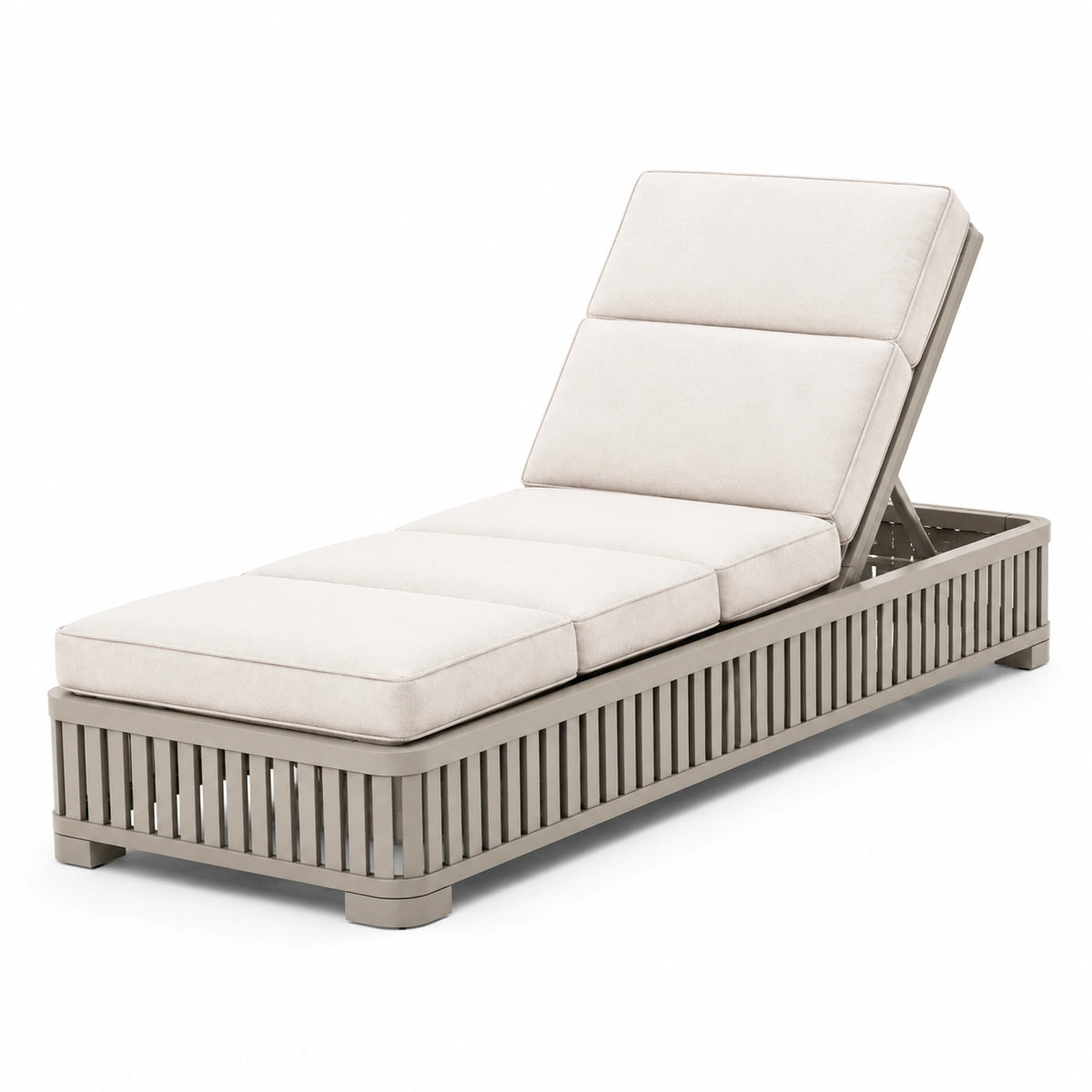 Chaise longue inclinable d'extérieur en aluminium taupe et ivoire, 200 x 75 x 35 cm