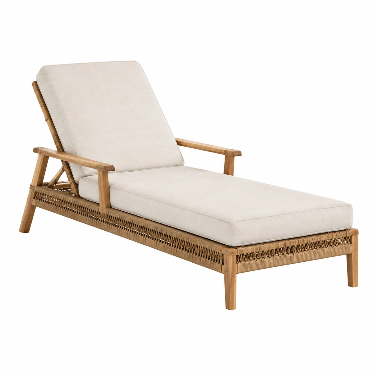 Chaise longue d'extérieur 200 x 70 x 85 cm en bois et corde tressée, Beige/Marron naturel
