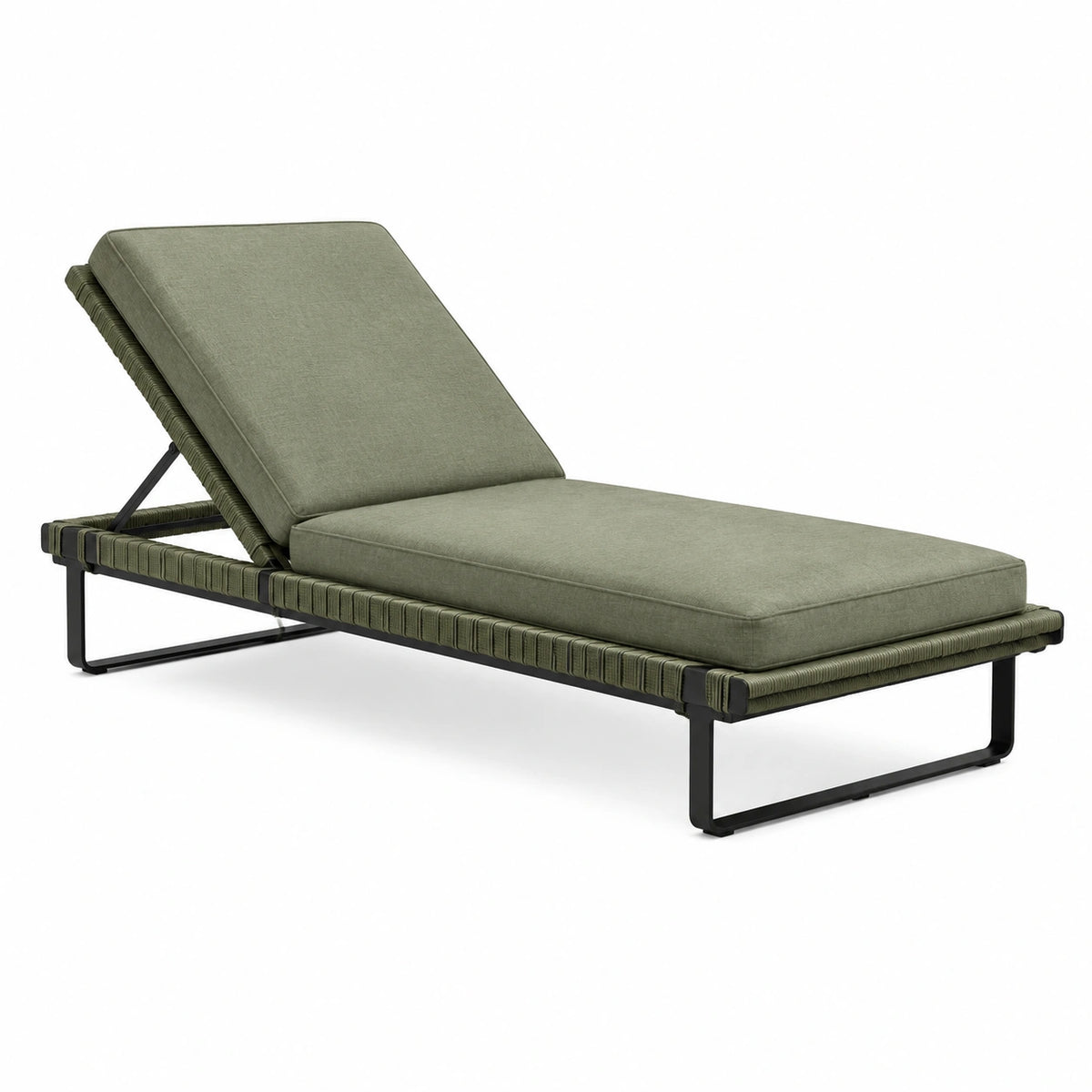 Transat inclinable d'extérieur 200 x 70 x 35 cm en métal et corde tressée Vert olive et Noir