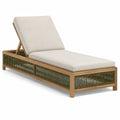 Chaise longue d'extérieur en bois naturel 200 x 75 x 85 cm avec coussins beige et cordage vert olive