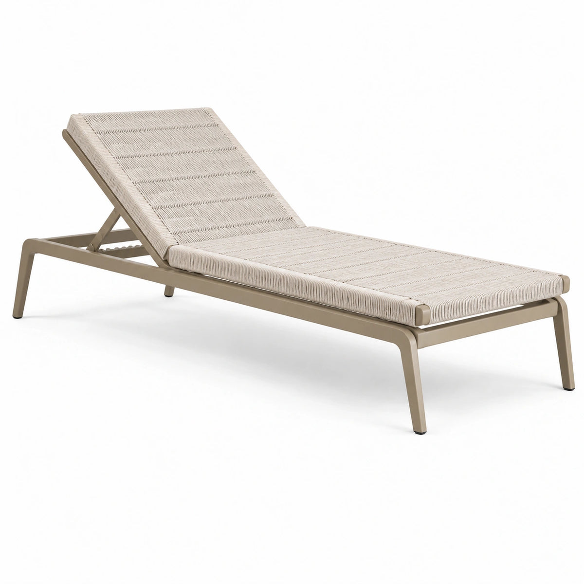 Bain de soleil extérieur 200 x 70 x 35 cm en aluminium et cordage synthétique beige, dossier réglable