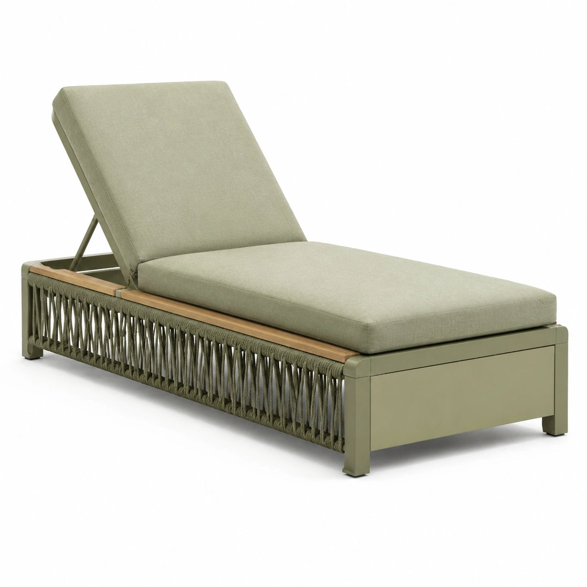 Chaise longue inclinable 200 x 75 x 85 cm en métal Vert sauge et Naturel