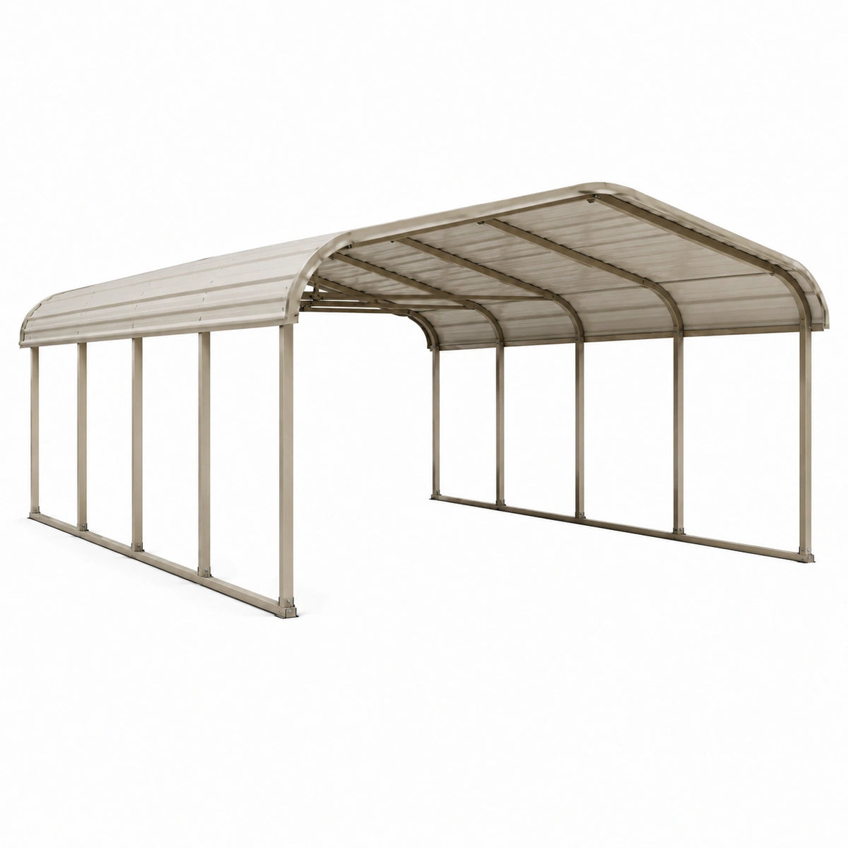 Abri de voiture extérieur 600 x 300 x 260 cm en métal et polycarbonate beige transparent