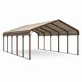 Abri voiture extérieur 600 x 300 x 270 cm en acier Marron et Gris avec toiture métallique à double pente