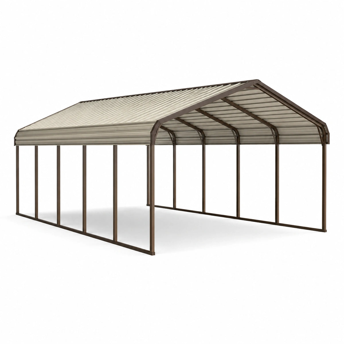 Abri voiture extérieur 600 x 300 x 270 cm en acier marron avec toit en polycarbonate translucide