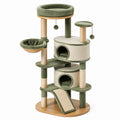 Arbre à chat 60 x 60 x 150 cm en sisal et peluche, Vert, Beige et Bois naturel, avec niches, plateformes et rampe