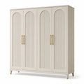 Armoire contemporaine beige et dorée à 4 portes, 200 x 60 x 200 cm
