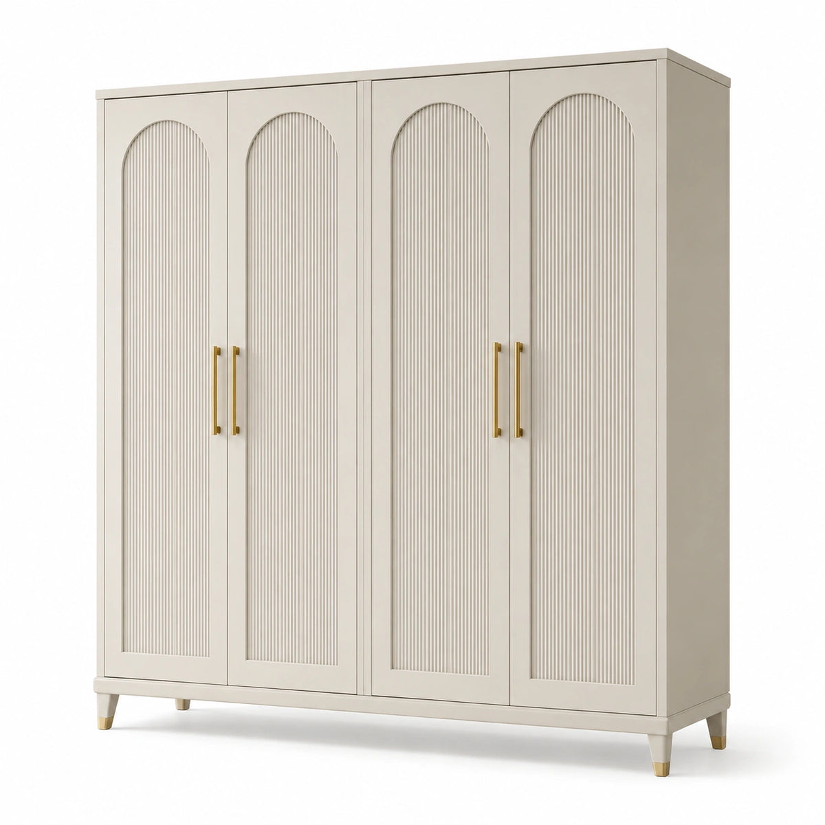 Armoire contemporaine beige et dorée à 4 portes, 200 x 60 x 200 cm
