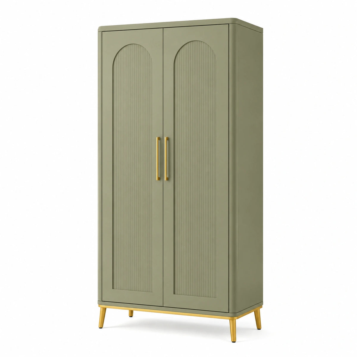 Armoire rétro à 2 portes vert olive et doré, 90 x 45 x 180 cm