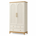Armoire scandinave blanche, naturelle et dorée 100 x 50 x 190 cm avec 2 portes et 3 tiroirs