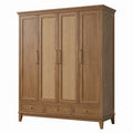 Armoire en bois marron 180 x 60 x 210 cm avec panneaux en fibre tressée beige, 4 portes et 3 tiroirs