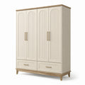 Armoire contemporaine 160 x 55 x 200 cm à 4 portes et 2 tiroirs, Crème, Naturel et Doré