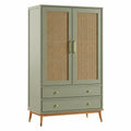 Armoire 100 x 50 x 180 cm vert sauge, cannage naturel et détails dorés