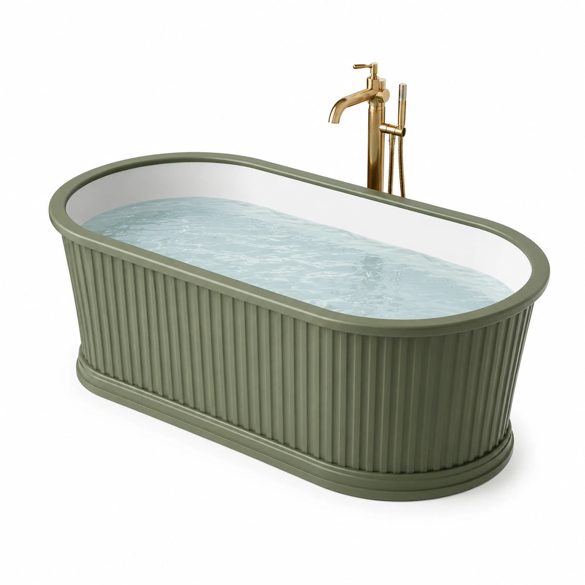 Baignoire îlot ovale en acrylique vert olive et blanc, 170 x 75 x 58 cm