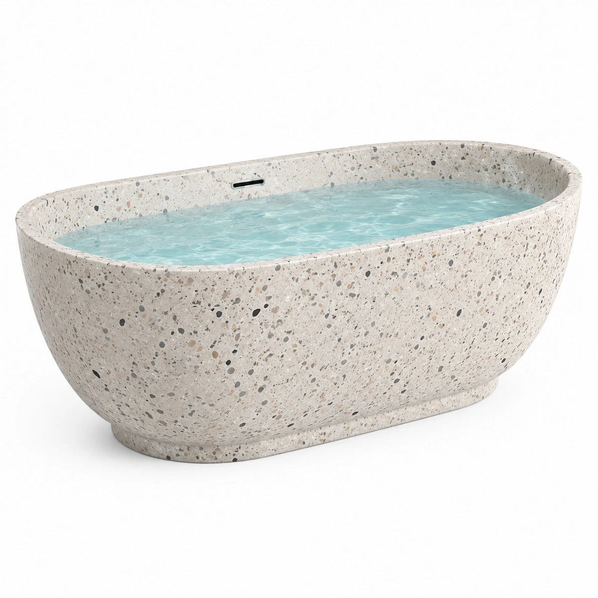Baignoire îlot ovale 170 x 75 x 58 cm effet terrazzo beige et gris