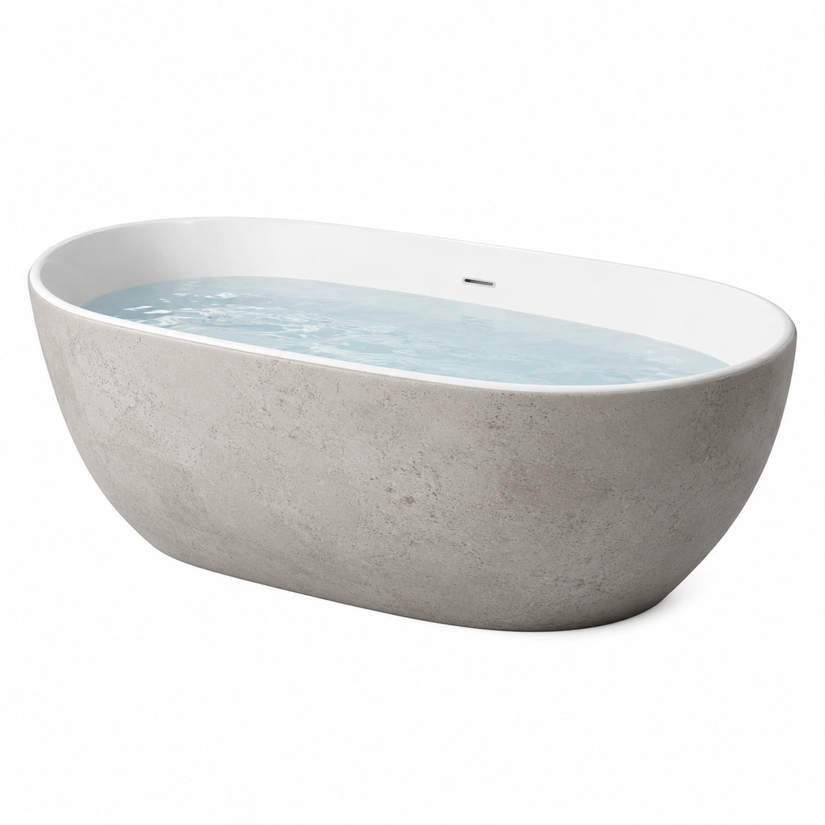 Baignoire îlot ovale 170 x 75 x 55 cm aspect pierre Beige, intérieur Blanc